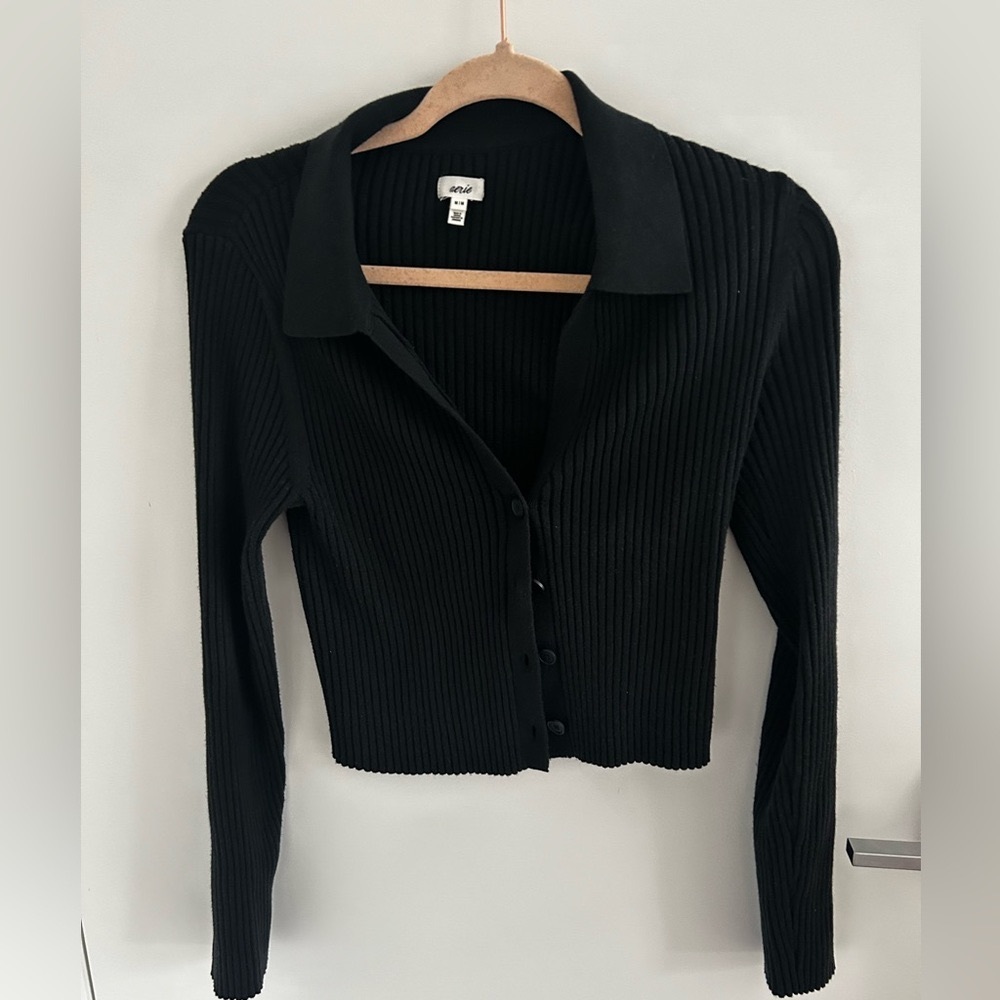 Aerie Cropped Ribbed Cardigan Sweater